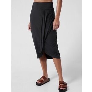 Athleta Release Midi Skirt Black Draped Wrap Athleisure Travel Womens Small